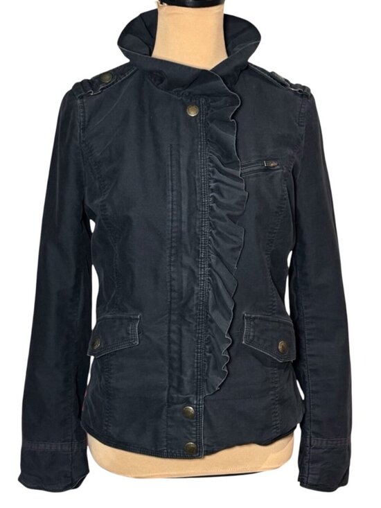 Juicy Couture Jackets & Blazers - Vintage Y2K Juicy Couture Black Military Ruffle Jacket Cotton Utility Blazer S